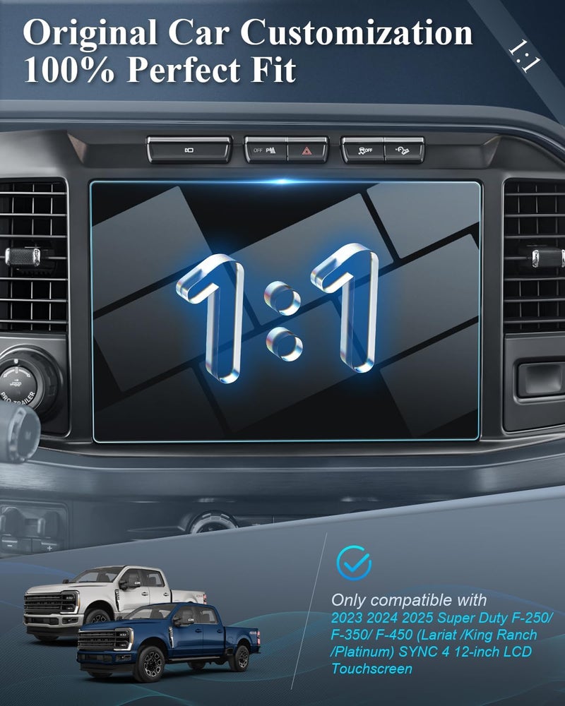 BIBIBO 2025 Super Duty F-250 Screen Protector for 2023 2024 2025 Super Duty F-250/ F-350/ F-450 (Lariat /King Ranch /Platinum) SYNC 4 12-inch LCD Touchscreen Tempered Glass [Anti-Scratch Ultra Clear] 2025 Super Duty Accessories - Image 2